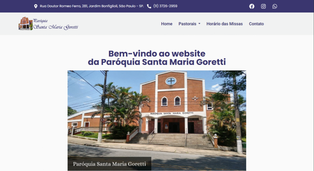 Projeto de criação de website feito por Marcus Oliveira chamado Paroquia Sta Maria Goretti