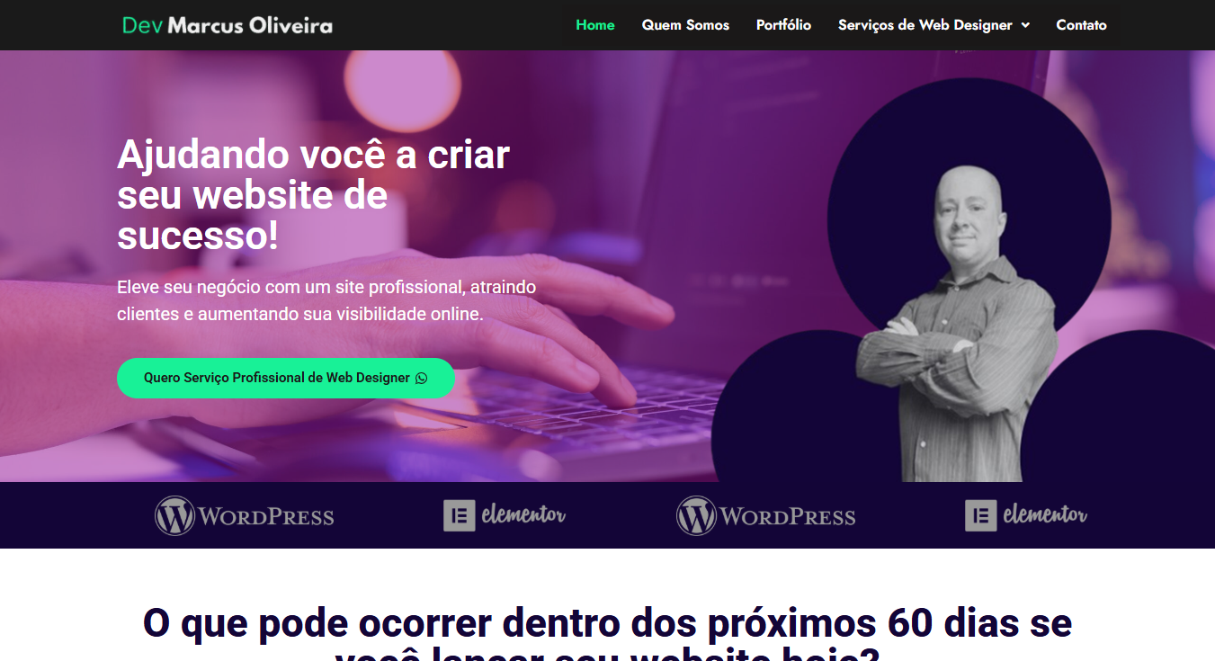 Projeto de criação de website feito por Marcus Oliveira chamado Dev Marcus Oliveira