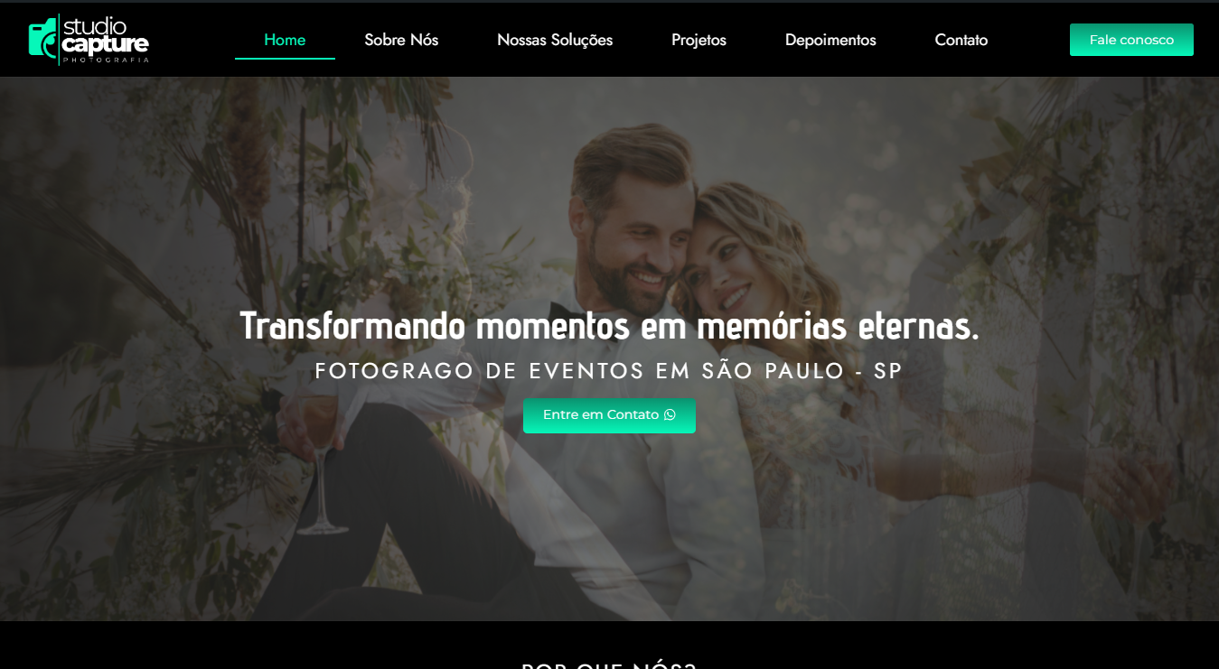 Projeto de criação de website feito por Marcus Oliveira institucional chamado Studio Capture