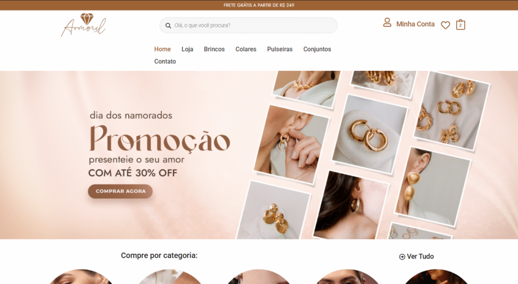 Projeto de criação de website feito por Marcus Oliveira chamado Amorel Joias