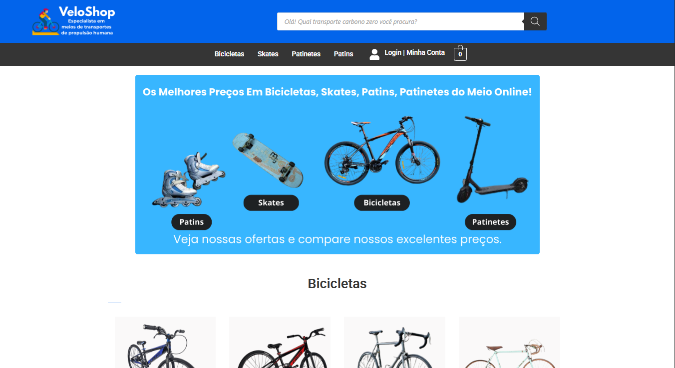 Projeto de criação de website feito por Marcus Oliveira chamado veloshop